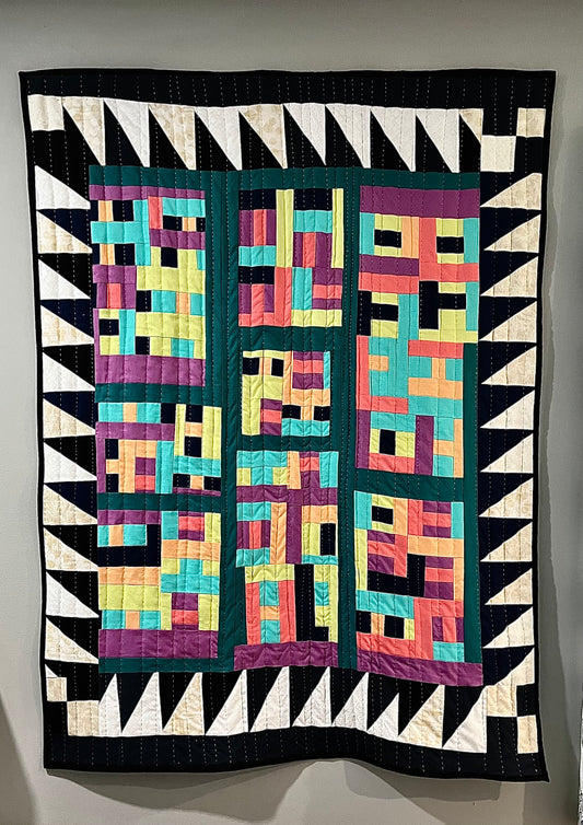 Modern Improv Crib Quilt or Wallhanging in Gee’s Bend style 50”x36”